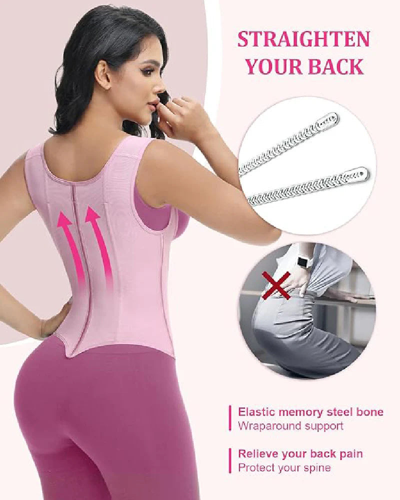 Shapshe Women's Open Bust Steel Boned Waist Trainer Vest