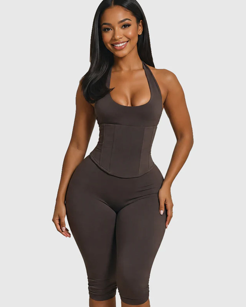 Women's Capri Jumpsuit With Detachable Corset Two-Piece Set