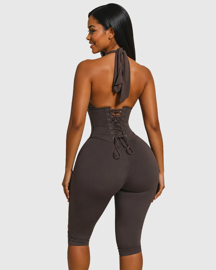 Women's Capri Jumpsuit With Detachable Corset Two-Piece Set
