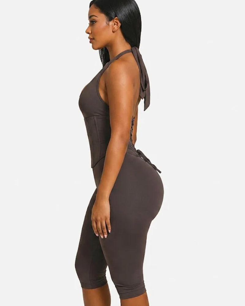 Women's Capri Jumpsuit With Detachable Corset Two-Piece Set