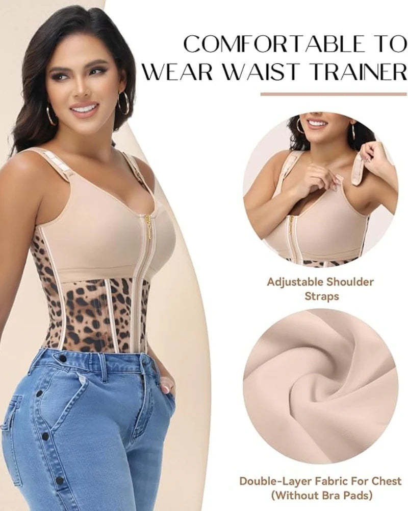 Shapshe Boned Latex Waist Trainer Vest with Built-in Bra