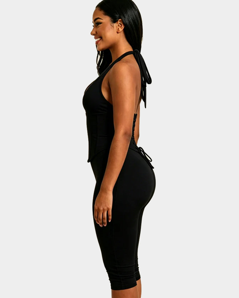 Women's Capri Jumpsuit With Detachable Corset Two-Piece Set
