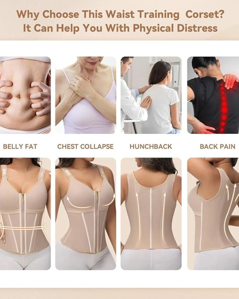 Shapshe Boned Latex Waist Trainer Vest with Built-in Bra