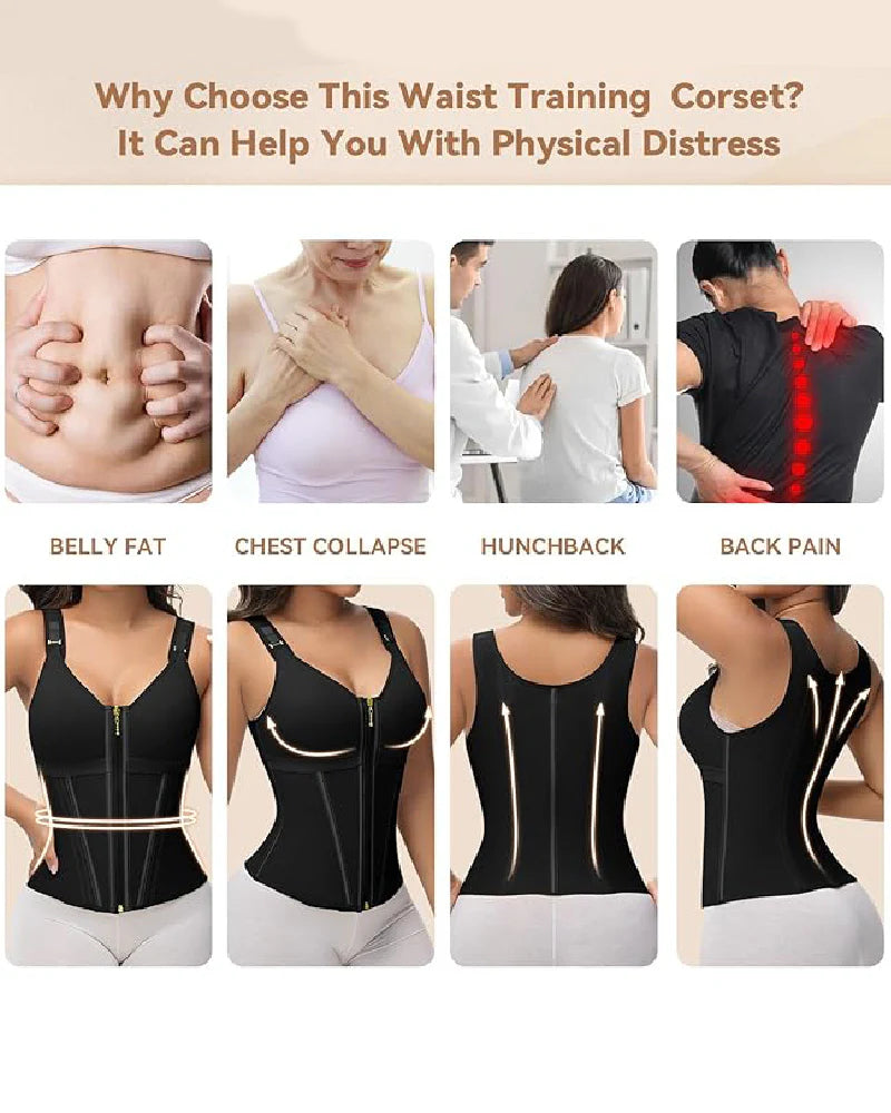 Shapshe Boned Latex Waist Trainer Vest with Built-in Bra