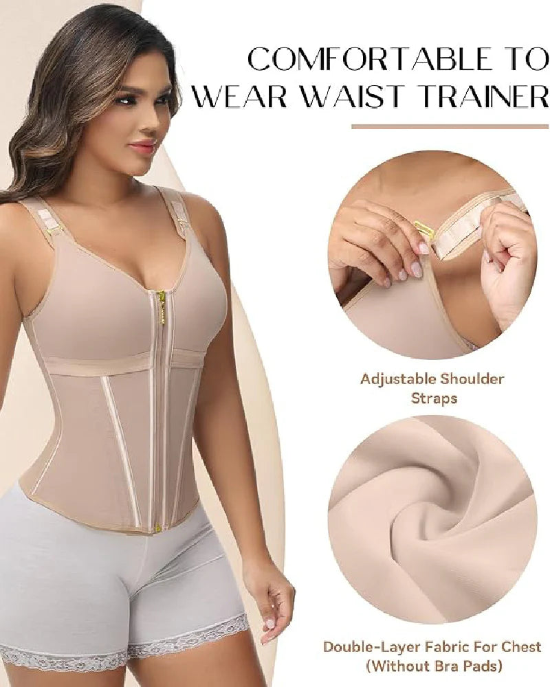 Shapshe Boned Latex Waist Trainer Vest with Built-in Bra
