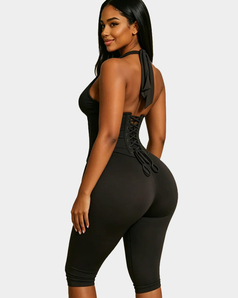Women's Capri Jumpsuit With Detachable Corset Two-Piece Set