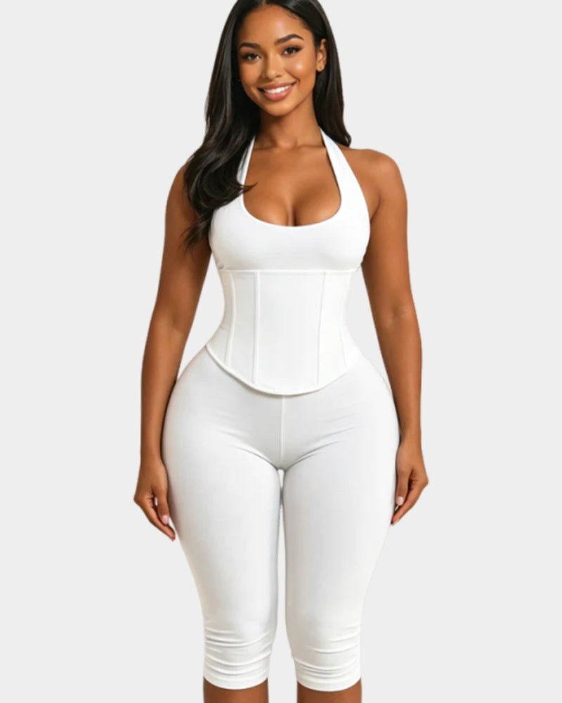 Women's Capri Jumpsuit With Detachable Corset Two-Piece Set