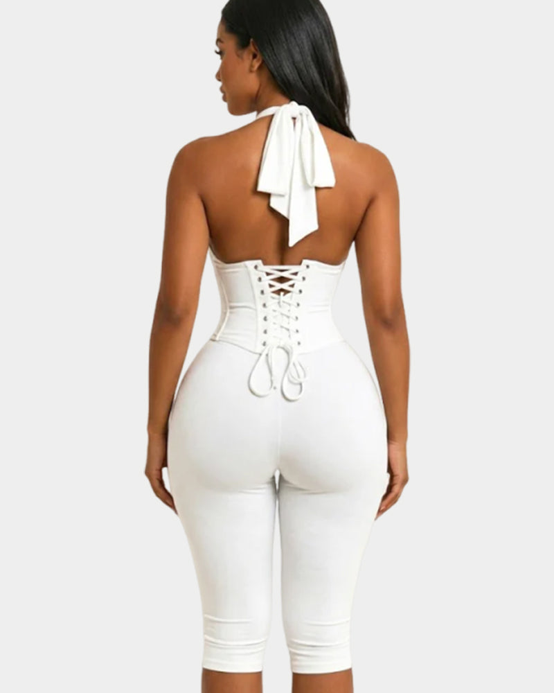 Women's Capri Jumpsuit With Detachable Corset Two-Piece Set