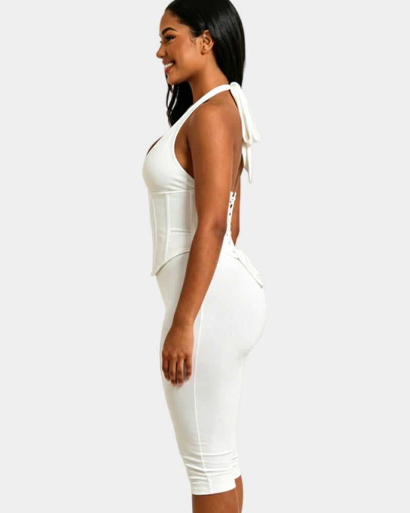 Women's Capri Jumpsuit With Detachable Corset Two-Piece Set