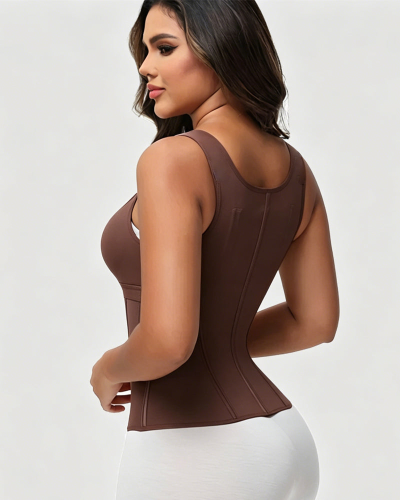 Shapshe Boned Latex Waist Trainer Vest with Built-in Bra