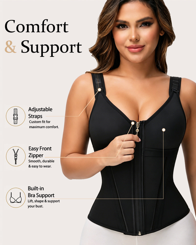 Shapshe Boned Latex Waist Trainer Vest with Built-in Bra