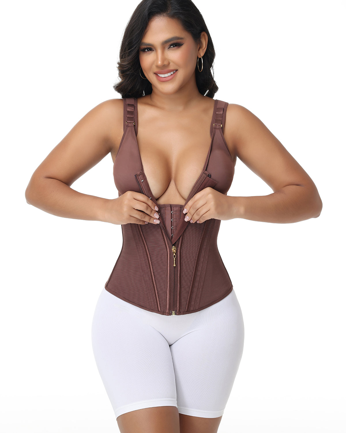 Shapshe Boned Latex Waist Trainer Vest with Built-in Bra