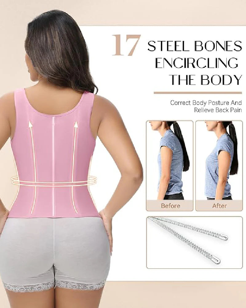 Shapshe Boned Latex Waist Trainer Vest with Built-in Bra