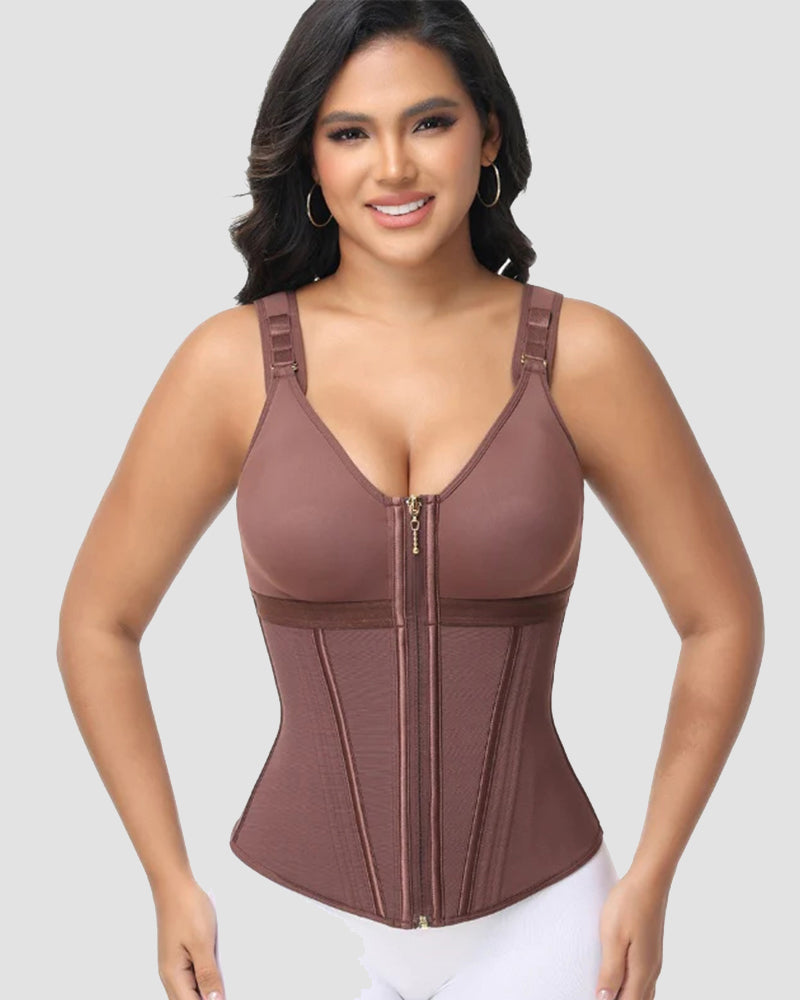 Shapshe Boned Latex Waist Trainer Vest with Built-in Bra