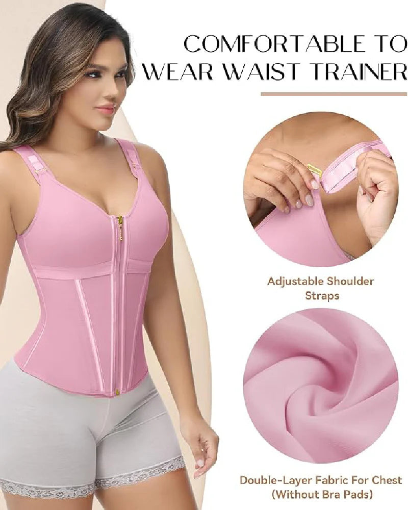 Shapshe Boned Latex Waist Trainer Vest with Built-in Bra